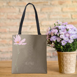 ピンクバラの花柄 ブラウン ベージュ おしゃれ トートバッグ