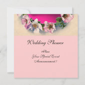 ピンクバラ付きワイルドリボン，モノグラム 招待状 (裏面)