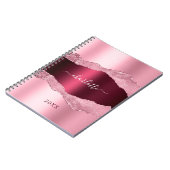 ピンクバラ色のアゲート大理石ネーム ノートブック (左側)