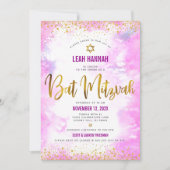 ピンクバルミツワーゴールドフォイル水彩モダン 招待状 (正面)