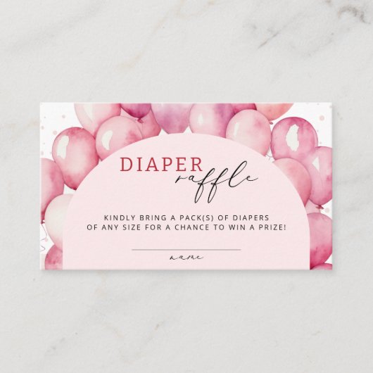 ピンクバルーンおむつラッフルガールベビーシャワー エンクロージャーカード (正面)