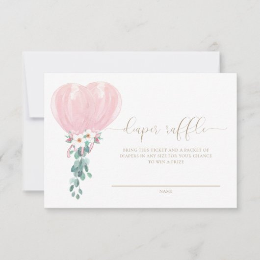 ピンクバルーンおむつラッフルチケットカード 招待状 (正面)