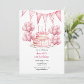 ピンクバルーンお誕生日ケーキバナーガール第3誕生 招待状 (スタンド正面)