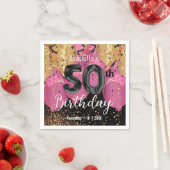 ピンクバルーンとグリッター50誕生日 スタンダードカクテルナプキン (インサイチュ)