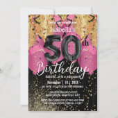 ピンクバルーンとグリッター50誕生日 招待状 (正面)