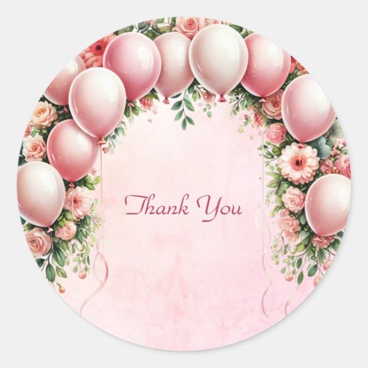 ピンクバルーンのシール ラウンドシール (正面)