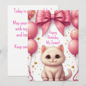 ピンクバルーンの子猫の誕生日パーティー 🐱 (正面/裏面)