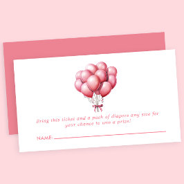 ピンクバルーンの水彩画ベビーシャワーのおむつ抽選会 エンクロージャーカード