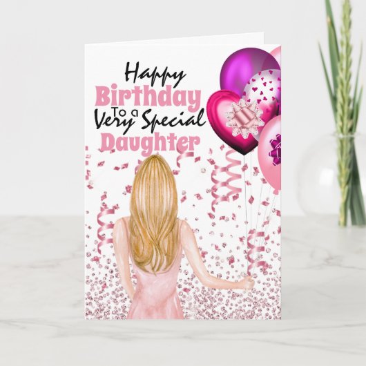 ピンクバルーンの誕生日を持つ紙吹雪 カード (正面)