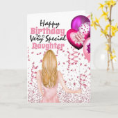 ピンクバルーンの誕生日を持つ紙吹雪 カード (黄色い花)