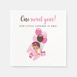 ピンクバルーンの赤ちゃん女の子1歳の誕生日 スタンダードカクテルナプキン