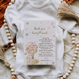 ピンクバルーンを持つテディベア赤ちゃんシャワー サンキューカード