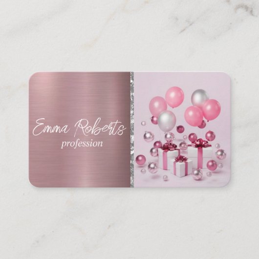 ピンクバルーンイベントパーティー誕生日計画 名刺 (正面)