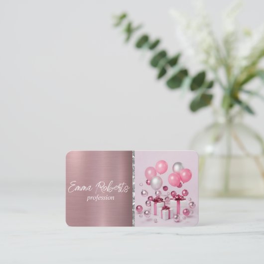 ピンクバルーンイベントパーティー誕生日計画 名刺 (スタンド正面)