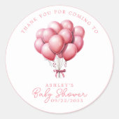 ピンクバルーンウォーター色ガールベビーシャワーありがとう ラウンドシール (正面)