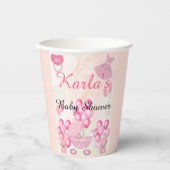 ピンクバルーンウサギ女の子の赤ちゃんシャワー 紙コップ (正面)
