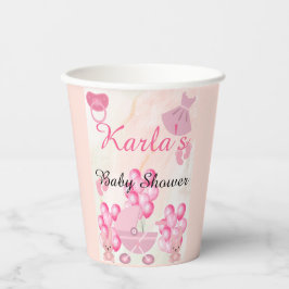 ピンクバルーンウサギ女の子の赤ちゃんシャワー 紙コップ