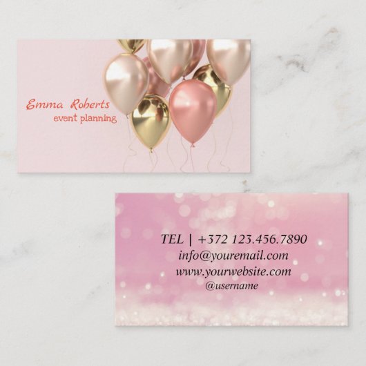 ピンクバルーンエレガントデザインで目立つ 名刺 (正面/裏面)
