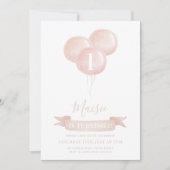 ピンクバルーンガールズ1st誕生日パーティー かわいらし 招待状 (正面)