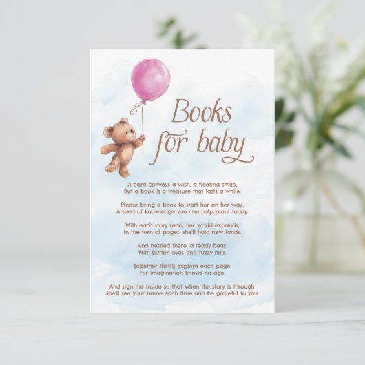 ピンクバルーンガールテディベアベビー エンクロージャーカード (スタンド正面)