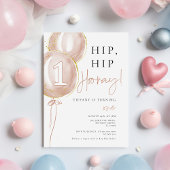 ピンクバルーンガールファースト誕生日 招待状