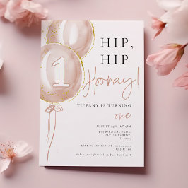 ピンクバルーンガールファースト誕生日 招待状