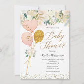 ピンクバルーンガールベビーシャワー招待状 招待状 (正面)