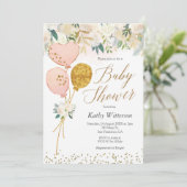 ピンクバルーンガールベビーシャワー招待状 招待状 (スタンド正面)