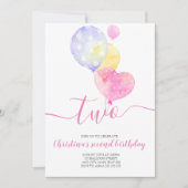 ピンクバルーンガール2nd誕生日2秒誕生日 招待状 (正面)
