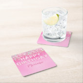 ピンクバルーングラデーション誕生日パーティー スクエアペーパーコースター (インサイチュ)