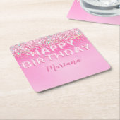 ピンクバルーングラデーション誕生日パーティー スクエアペーパーコースター (アングル)