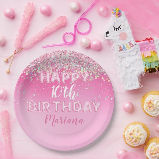 ピンクバルーングラデーション誕生日パーティー ペーパープレート (パーティー)
