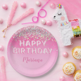 ピンクバルーングラデーション誕生日パーティー ペーパープレート