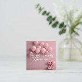 ピンクバルーングリッター金ゴールドイベント結婚式 スクエア名刺 (スタンド正面)