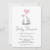 ピンクバルーンゾウ生まれたばかりのガールベビーシャワー 招待状 (正面)