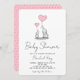 ピンクバルーンゾウ生まれたばかりのガールベビーシャワー 招待状
