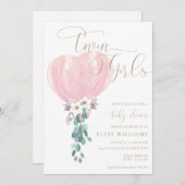 ピンクバルーンツインガールズベビーシャワー 招待状 (正面/裏面)