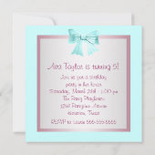 ピンクバルーンティール（緑がかった色）ブルーガールズバースデーパーティー 招待状 (裏面)