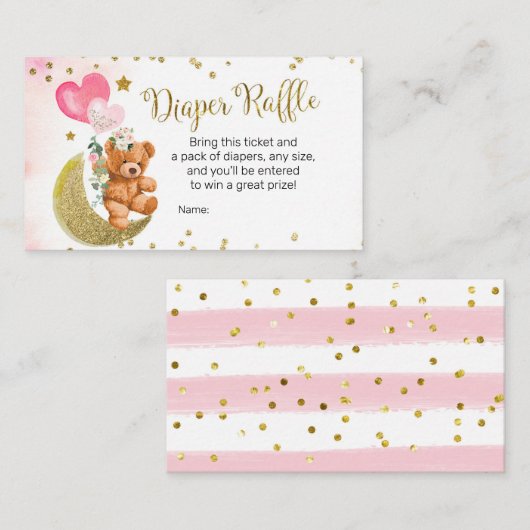 ピンクバルーンテディベアおむつラッフル エンクロージャーカード (正面/裏面)