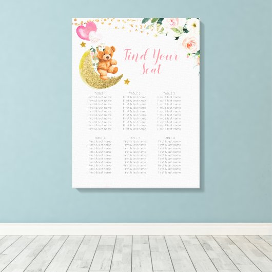 ピンクバルーンテディベア座席表の記号 キャンバスプリント (インサイチュ (ウッドフロア))
