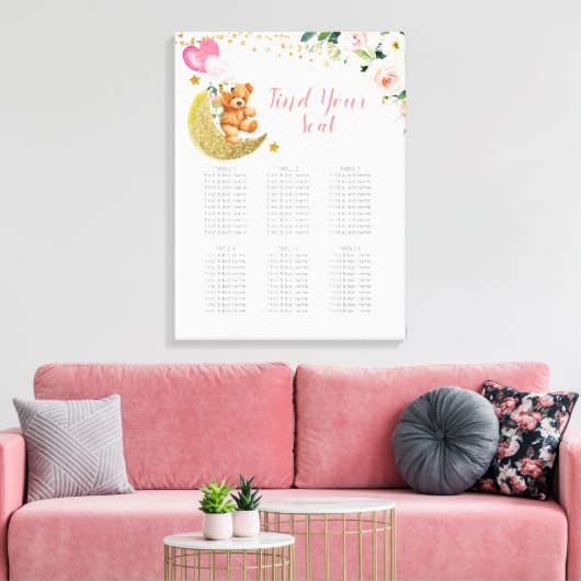 ピンクバルーンテディベア座席表の記号 キャンバスプリント (インサイチュ (リビング))