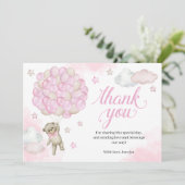 ピンクバルーンテディベア赤ちゃんシャワーありがとう車 サンキューカード (スタンド正面)