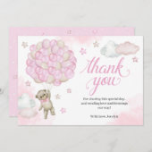 ピンクバルーンテディベア赤ちゃんシャワーありがとう車 サンキューカード (正面/裏面)