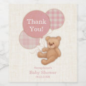 ピンクバルーンテディベア赤ちゃんシャワーありがとう ワインラベル (シングルラベル)