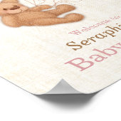 ピンクバルーンテディベア赤ちゃんシャワーへようこそ ポスター (角)