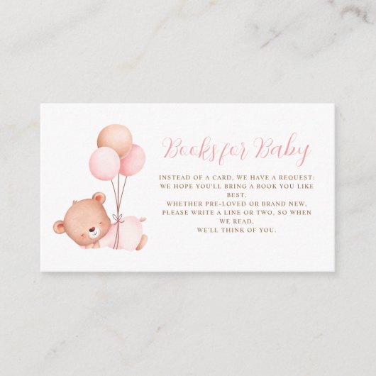 ピンクバルーンテディベア赤ちゃんシャワー エンクロージャーカード (正面)