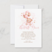 ピンクバルーンテディベア赤ちゃんシャワー サンキューカード (正面)