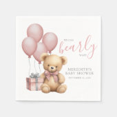 ピンクバルーンテディベア赤ちゃんシャワー スタンダードカクテルナプキン (正面)