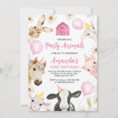 ピンクバルーンデイジーファーム誕生日 招待状 (正面)