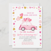 ピンクバルーンドライブバイバレンタイン誕生日 招待状 (正面)